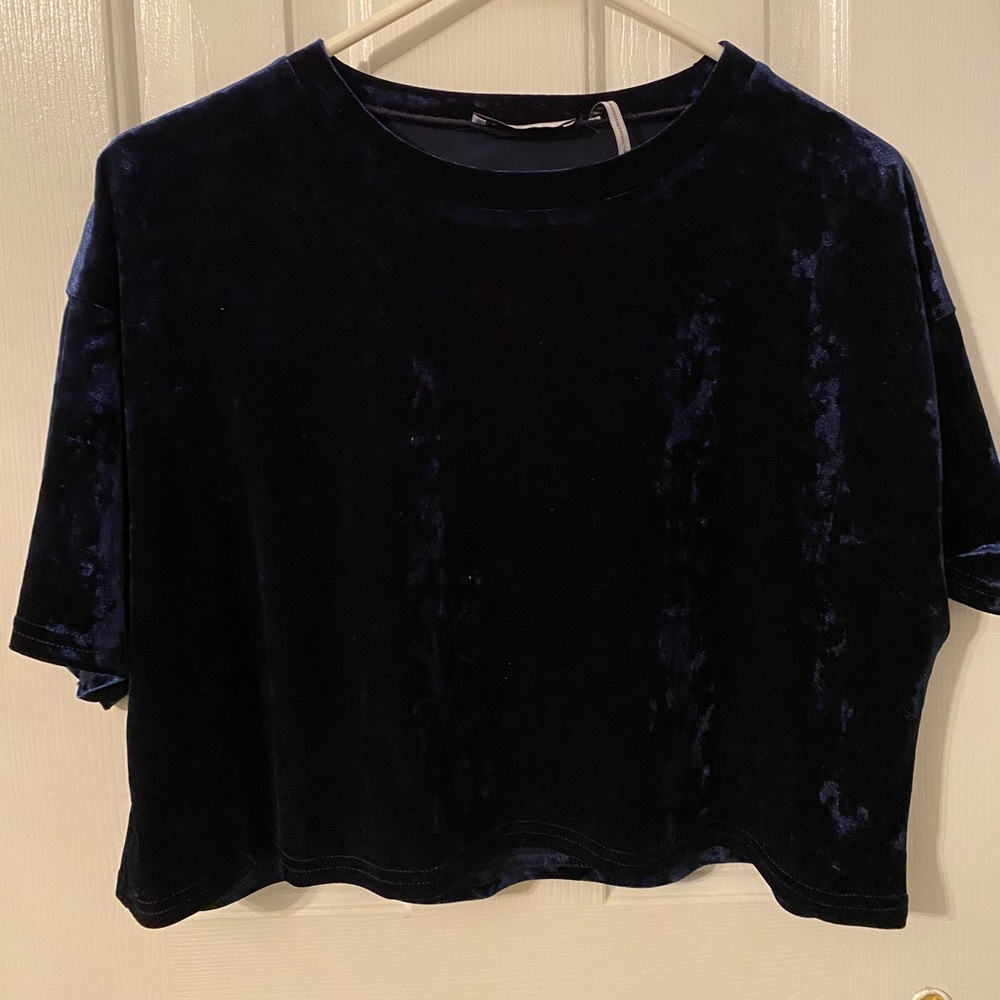 Navy Velvet Crop Top